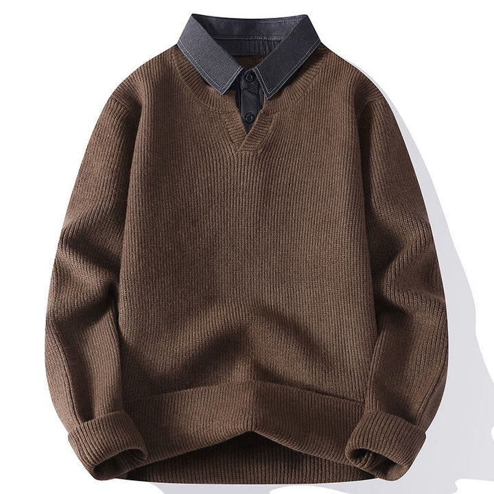 Buddha Stones Winter Black Stand Collar Design Warm Men's Long Sleeve Knitted Sweater - Sienna - US/UK/AU44，EU54 (4XL) - image 7