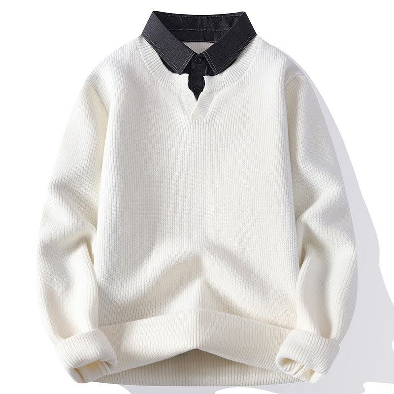 Buddha Stones Winter Black Stand Collar Design Warm Men's Long Sleeve Knitted Sweater - White - US/UK/AU44，EU54 (4XL) - image 8