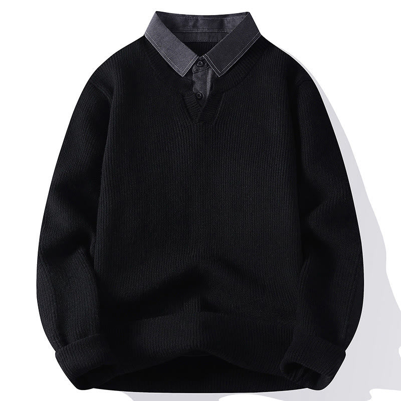 Buddha Stones Winter Black Stand Collar Design Warm Men's Long Sleeve Knitted Sweater - Black - US/UK/AU44，EU54 (4XL) - image 9
