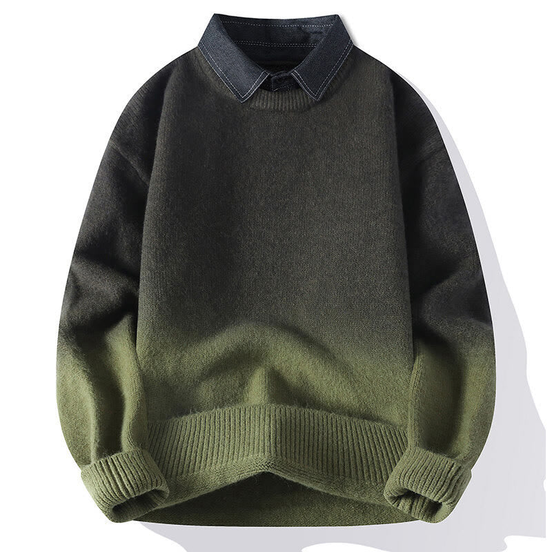 Buddha Stones Winter Stand Collar Gradient Color Design Warm Men's Long Sleeve Knitted Sweater - OliveDrab - US/UK/AU44，EU54 (4XL) - image 10
