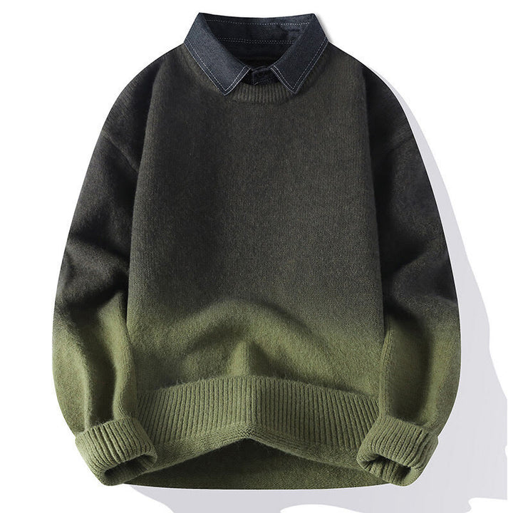 Buddha Stones Winter Stand Collar Gradient Color Design Warm Men's Long Sleeve Knitted Sweater - OliveDrab - US/UK/AU44，EU54 (4XL) - image 10