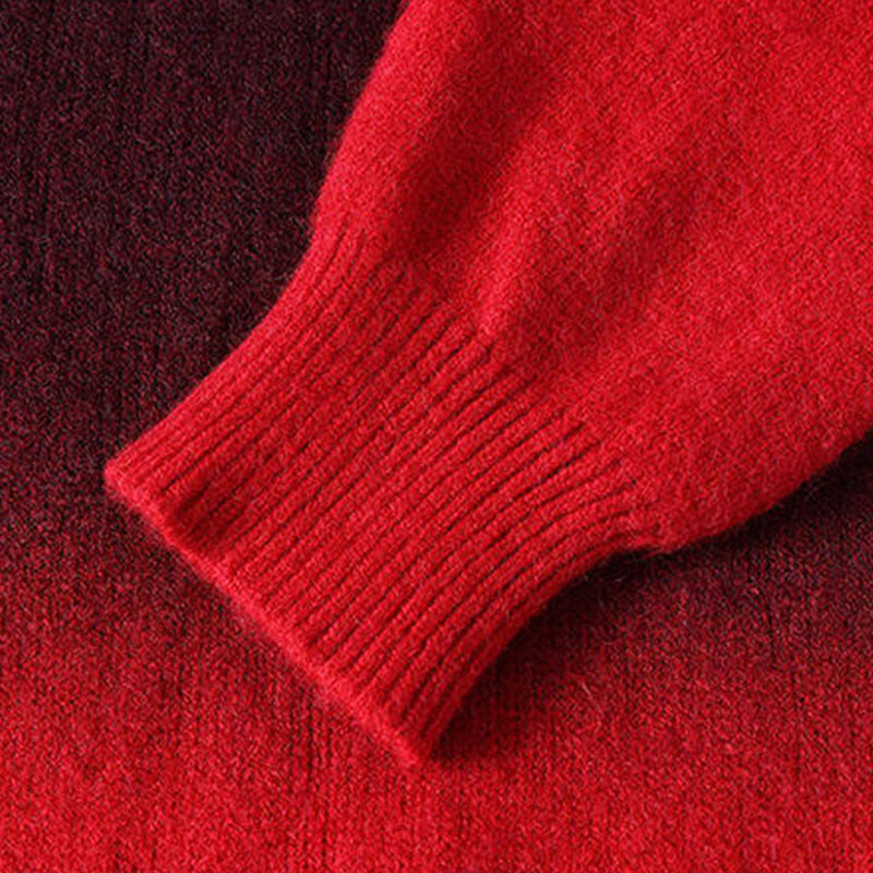 Buddha Stones Winter Stand Collar Gradient Color Design Warm Men's Long Sleeve Knitted Sweater - image 4