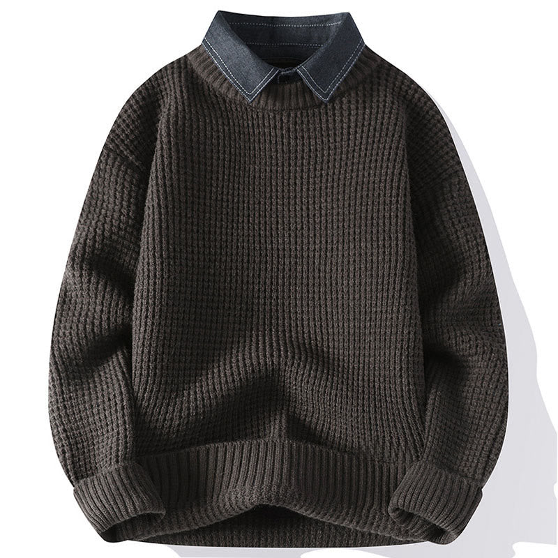 Buddha Stones Winter Black Stand Collar Waffle Pattern Warm Men's Long Sleeve Knitted Sweater - DarkGray - US/UK/AU44，EU54 (4XL) - image 1