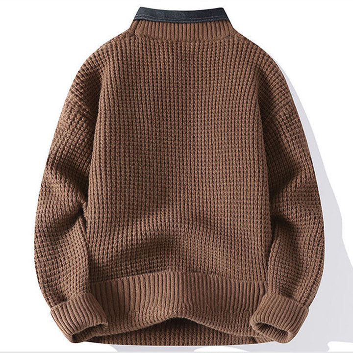 Buddha Stones Winter Black Stand Collar Waffle Pattern Warm Men's Long Sleeve Knitted Sweater - image 4