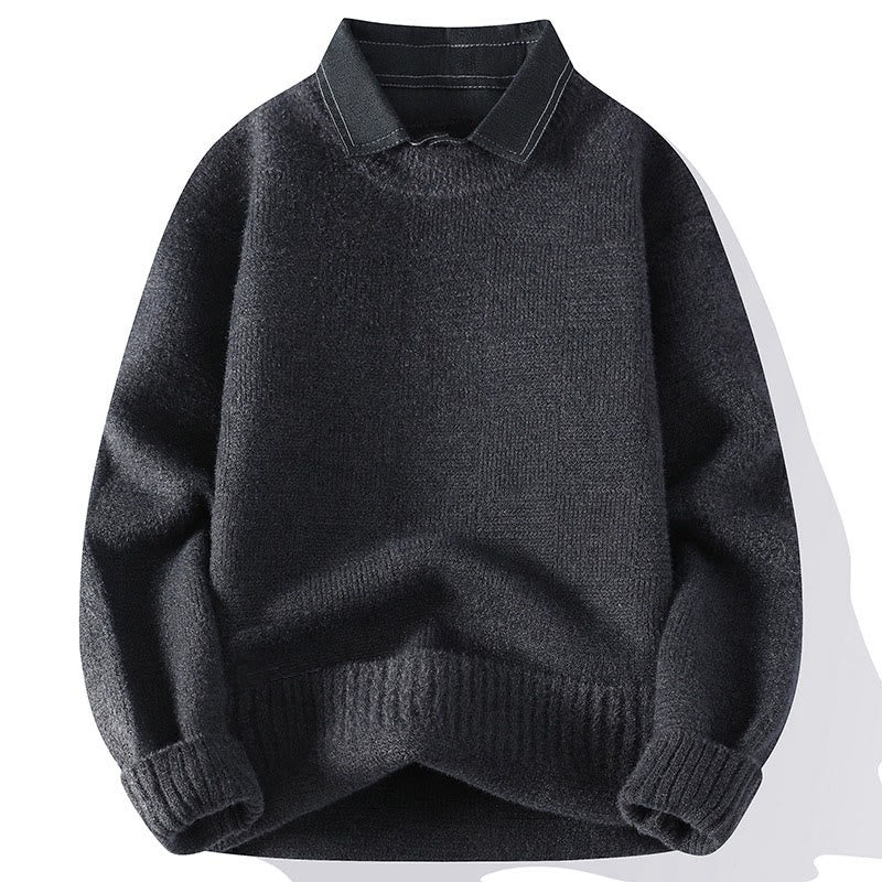 Buddha Stones Winter Black Stand Collar Plaid Pattern Warm Men's Long Sleeve Knitted Sweater - DarkGray - US/UK/AU44，EU54 (4XL) - image 5