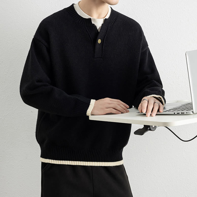 Buddha Stones Winter V-Neck One Button Design Warm Men's Long Sleeve Knitted Sweater - image 14