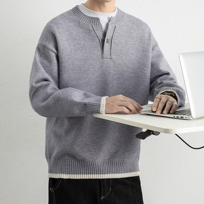 Buddha Stones Winter V-Neck One Button Design Warm Men's Long Sleeve Knitted Sweater - image 5