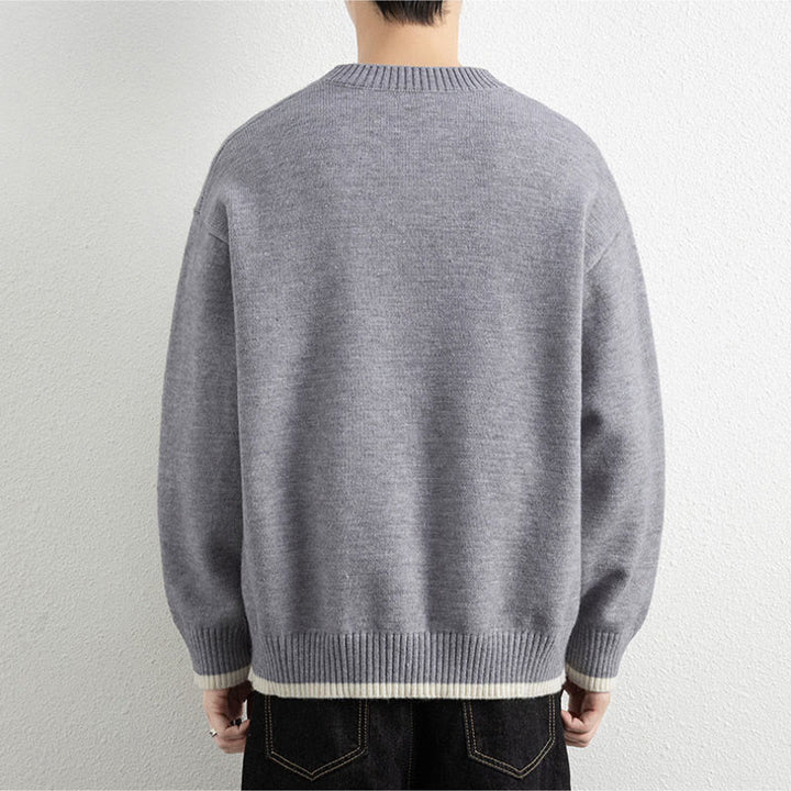 Buddha Stones Winter V-Neck One Button Design Warm Men's Long Sleeve Knitted Sweater - image 3