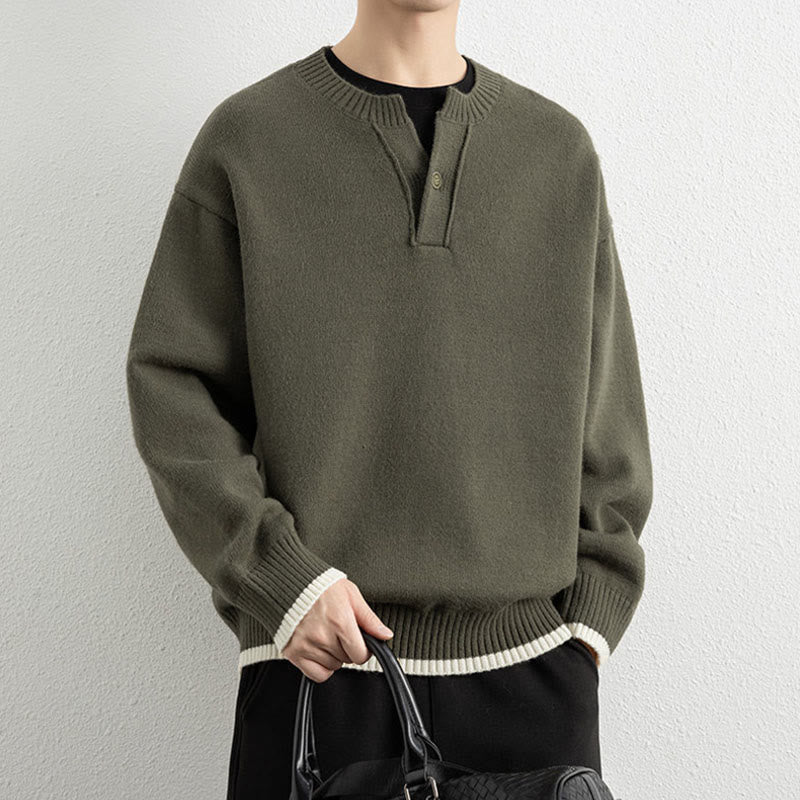 Buddha Stones Winter V-Neck One Button Design Warm Men's Long Sleeve Knitted Sweater - image 26