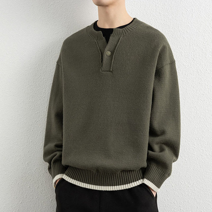 Buddha Stones Winter V-Neck One Button Design Warm Men's Long Sleeve Knitted Sweater - Olive - US/UK/AU44，EU54 (4XL) - image 23