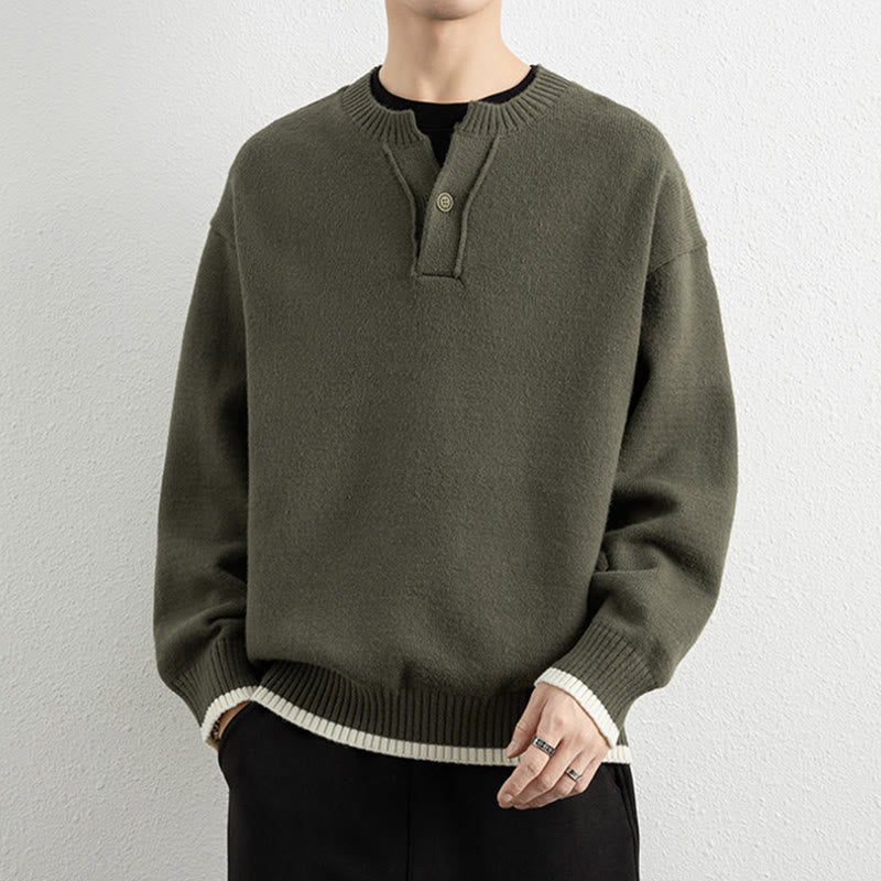 Buddha Stones Winter V-Neck One Button Design Warm Men's Long Sleeve Knitted Sweater - image 28