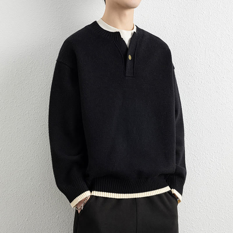 Buddha Stones Winter V-Neck One Button Design Warm Men's Long Sleeve Knitted Sweater - image 9