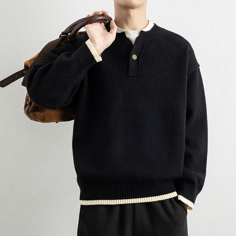 Buddha Stones Winter V-Neck One Button Design Warm Men's Long Sleeve Knitted Sweater - image 13