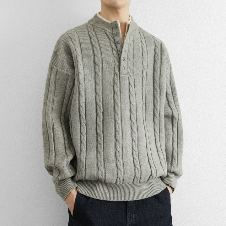 Buddha Stones Winter V-Neck Buttons Twisted Design Warm Men's Long Sleeve Knitted Sweater - image 14