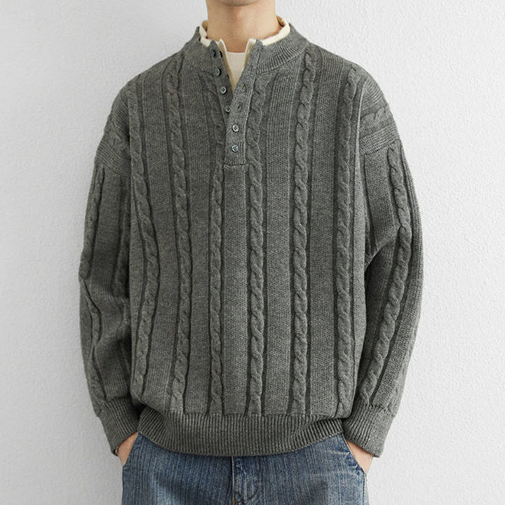 Buddha Stones Winter V-Neck Buttons Twisted Design Warm Men's Long Sleeve Knitted Sweater - image 7