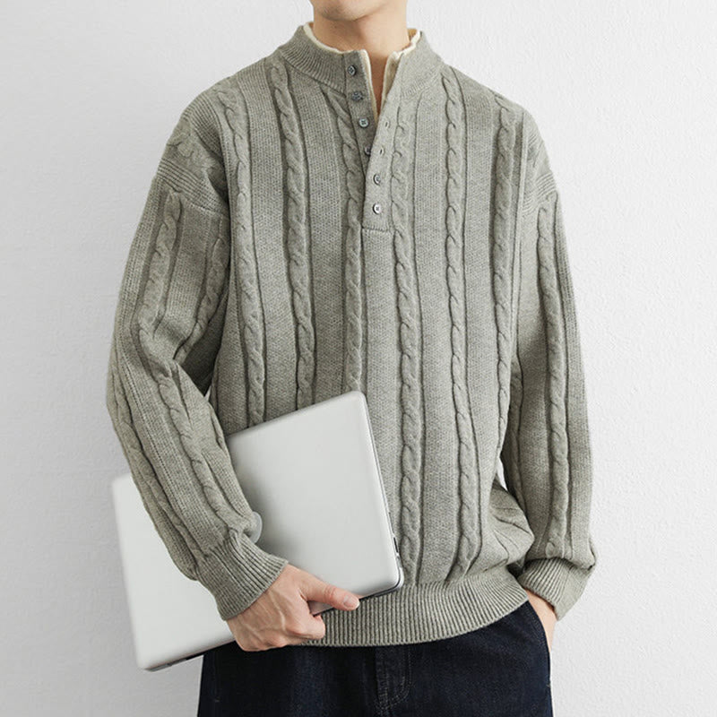 Buddha Stones Winter V-Neck Buttons Twisted Design Warm Men's Long Sleeve Knitted Sweater - image 15