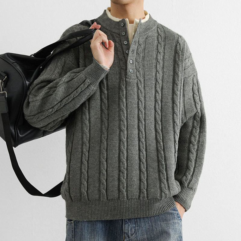 Buddha Stones Winter V-Neck Buttons Twisted Design Warm Men's Long Sleeve Knitted Sweater - image 10