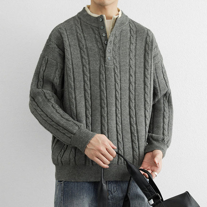 Buddha Stones Winter V-Neck Buttons Twisted Design Warm Men's Long Sleeve Knitted Sweater - image 9
