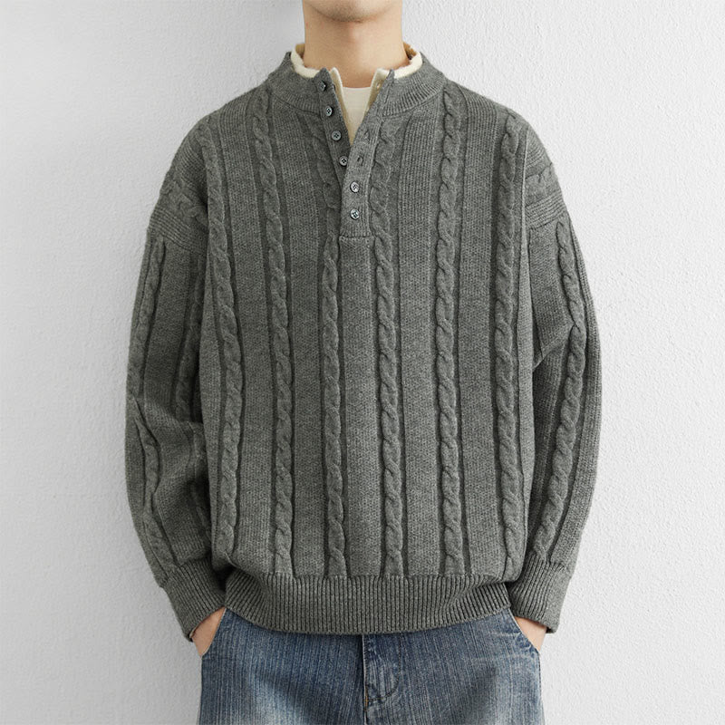 Buddha Stones Winter V-Neck Buttons Twisted Design Warm Men's Long Sleeve Knitted Sweater - DarkGray - US/UK/AU44，EU54 (4XL) - image 6