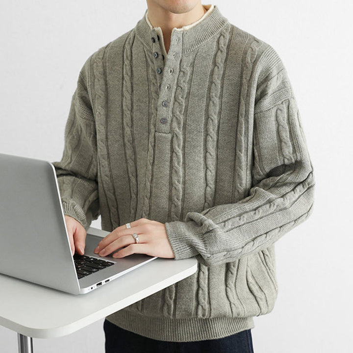 Buddha Stones Winter V-Neck Buttons Twisted Design Warm Men's Long Sleeve Knitted Sweater - image 18