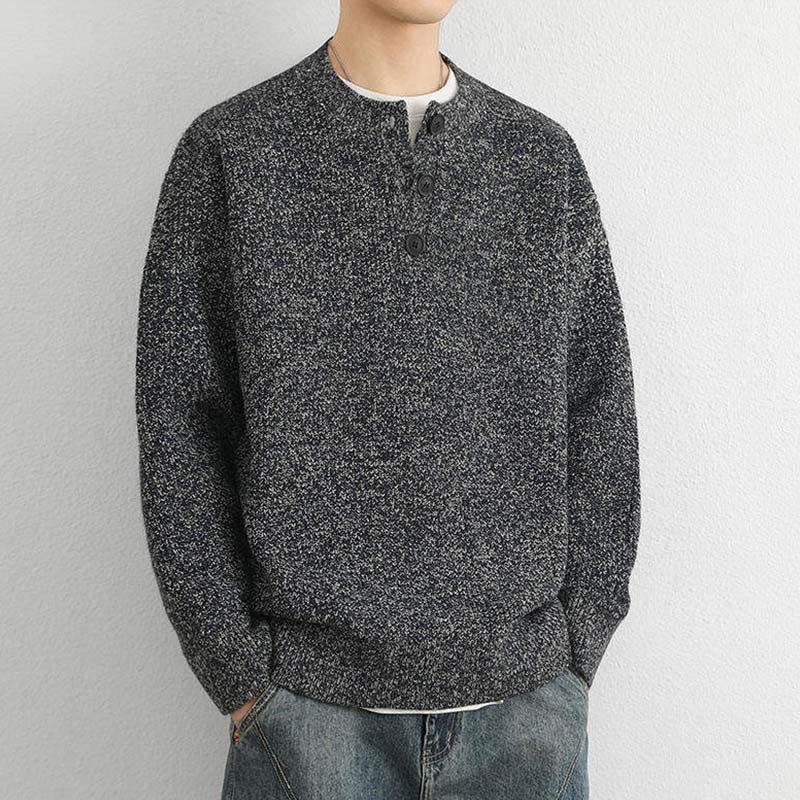 Buddha Stones Winter V-Neck Buttons Ribbed Design Warm Men's Long Sleeve Knitted Sweater - image 19