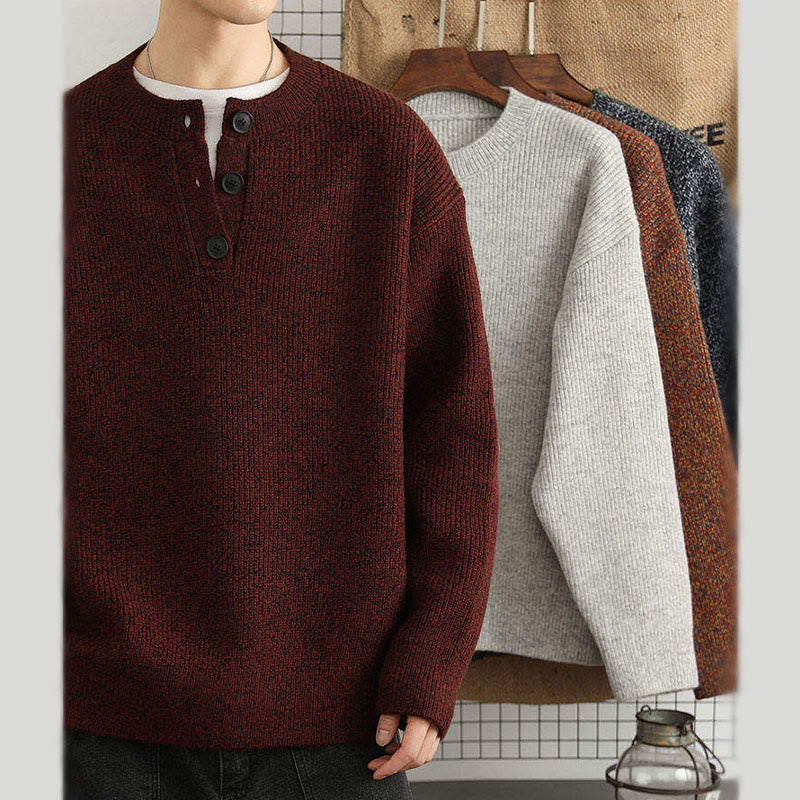 Buddha Stones Winter V-Neck Buttons Ribbed Design Warm Men's Long Sleeve Knitted Sweater - image 17