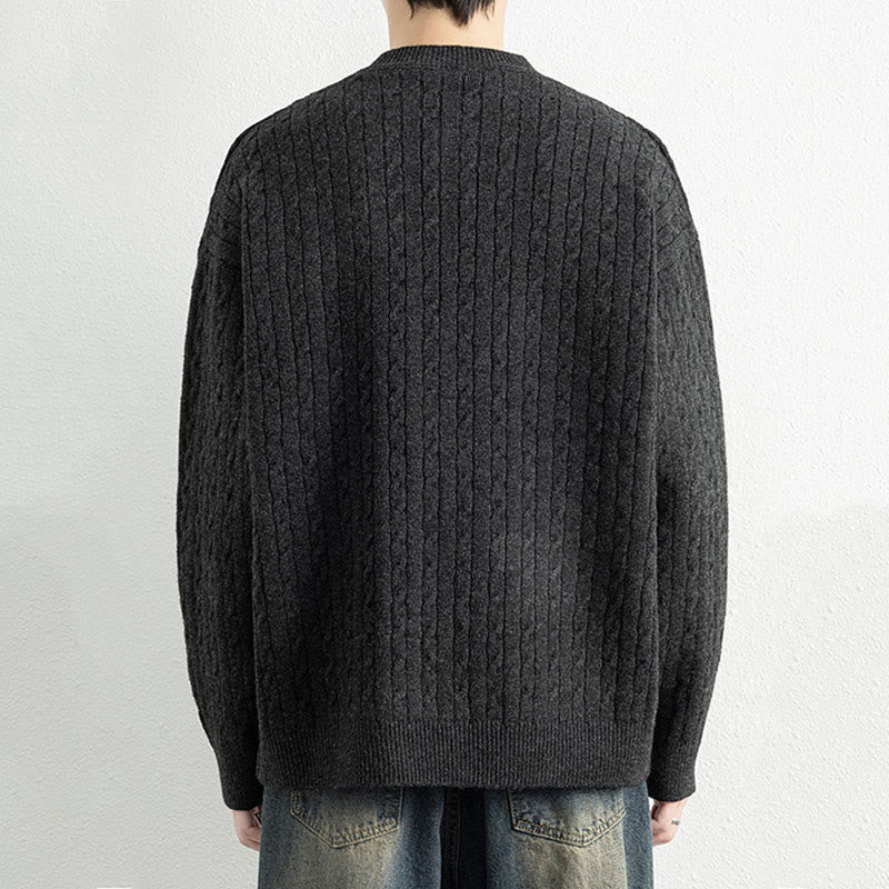 Buddha Stones Winter Crew Neck Three Buttons Twisted Design Warm Men's Long Sleeve Knitted Sweater - image 17