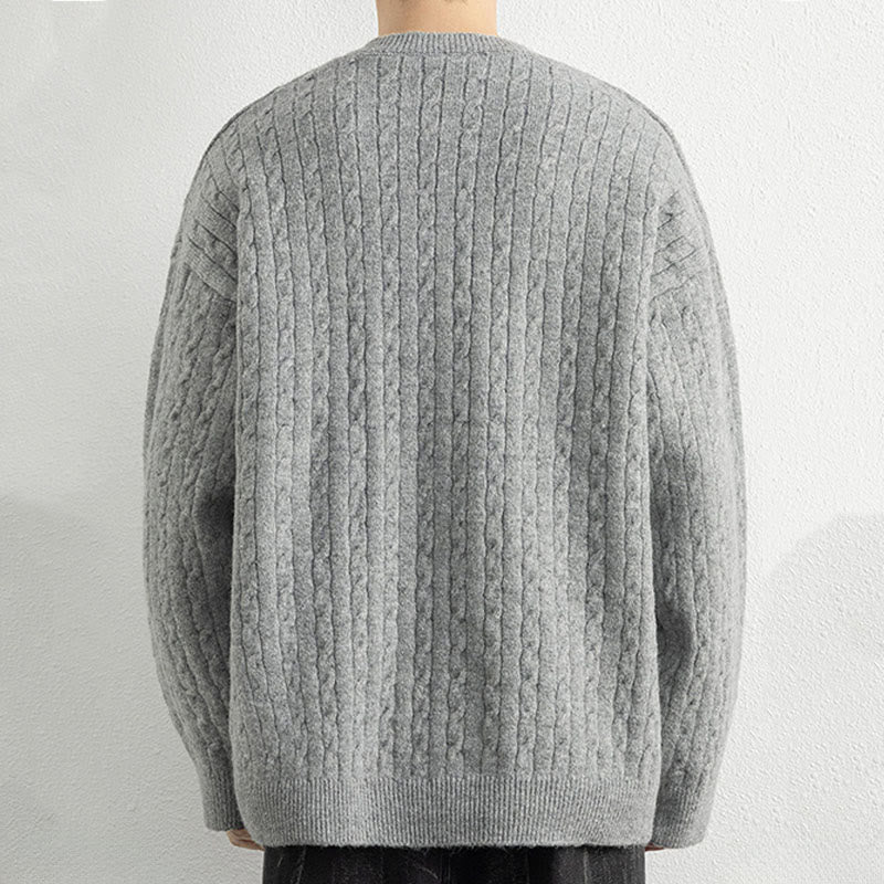 Buddha Stones Winter Crew Neck Three Buttons Twisted Design Warm Men's Long Sleeve Knitted Sweater - image 12