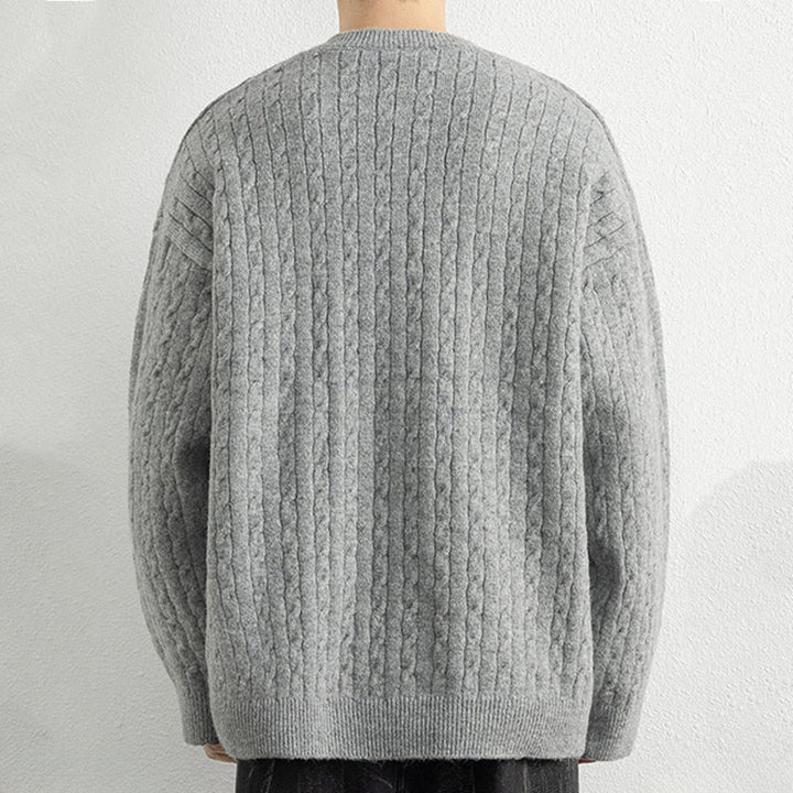 Buddha Stones Winter Crew Neck Three Buttons Twisted Design Warm Men's Long Sleeve Knitted Sweater - image 12