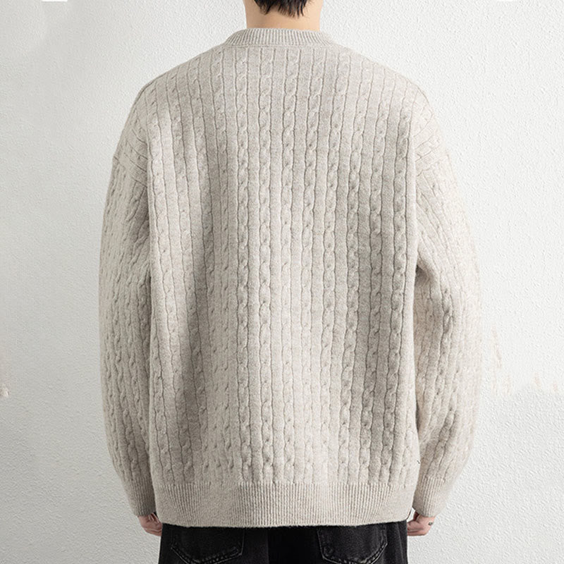 Buddha Stones Winter Crew Neck Three Buttons Twisted Design Warm Men's Long Sleeve Knitted Sweater - image 2