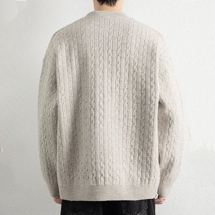 Buddha Stones Winter Crew Neck Three Buttons Twisted Design Warm Men's Long Sleeve Knitted Sweater - image 2