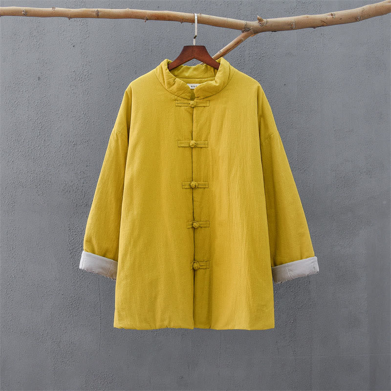 Buddha Stones Winter Solid Frog-Button Long Sleeve Cotton Women's Thermal Jacket With Pockets - image 10