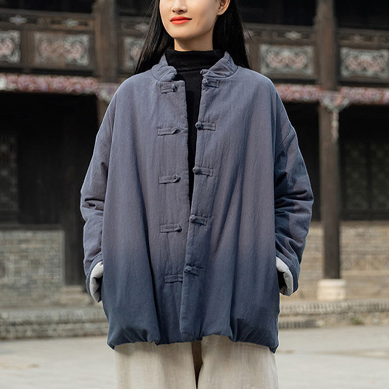 Buddha Stones Winter Solid Frog-Button Long Sleeve Cotton Women's Thermal Jacket With Pockets - image 30