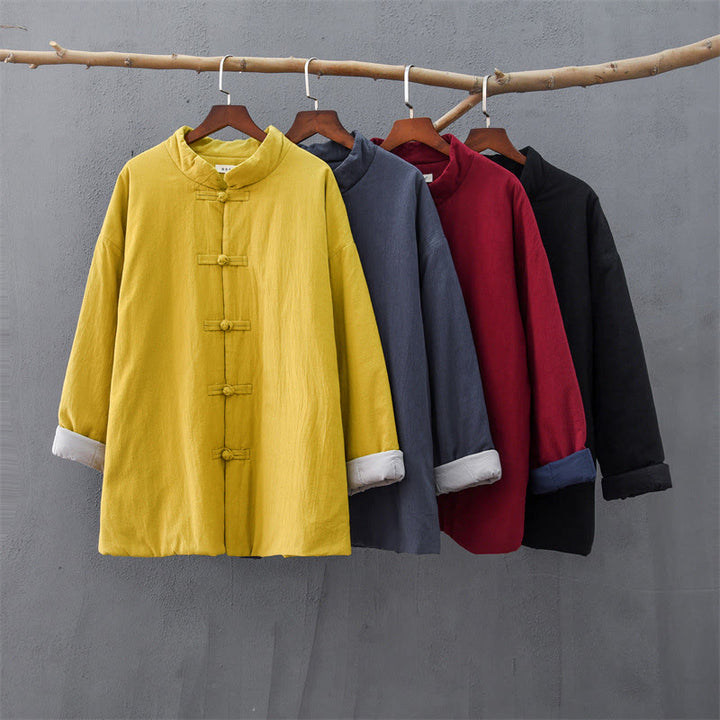 Buddha Stones Winter Solid Frog-Button Long Sleeve Cotton Women's Thermal Jacket With Pockets - image 32