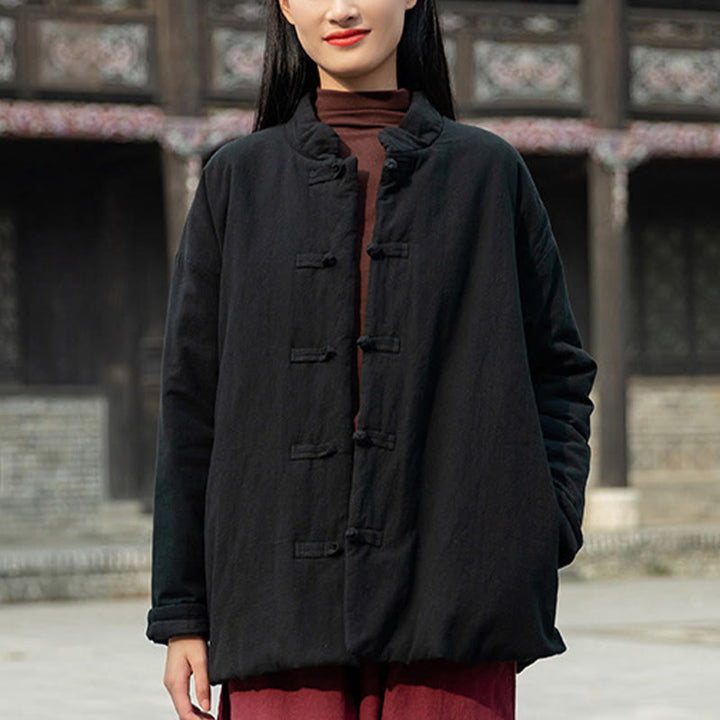 Buddha Stones Winter Solid Frog-Button Long Sleeve Cotton Women's Thermal Jacket With Pockets - image 15