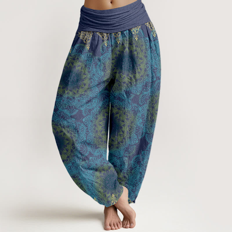 Buddha Stones Pure Cotton Triangular Mandala Patterns Women's Elastic Waist Harem Pants - SteelBlue - US22，UK/AU26，EU54 (6XL) - image 8