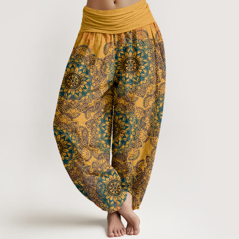 Buddha Stones Cotton Triangular Mandala Patterns Women's Elastic Waist Harem Pants - Gold - US22，UK/AU26，EU54 (6XL) - image 10