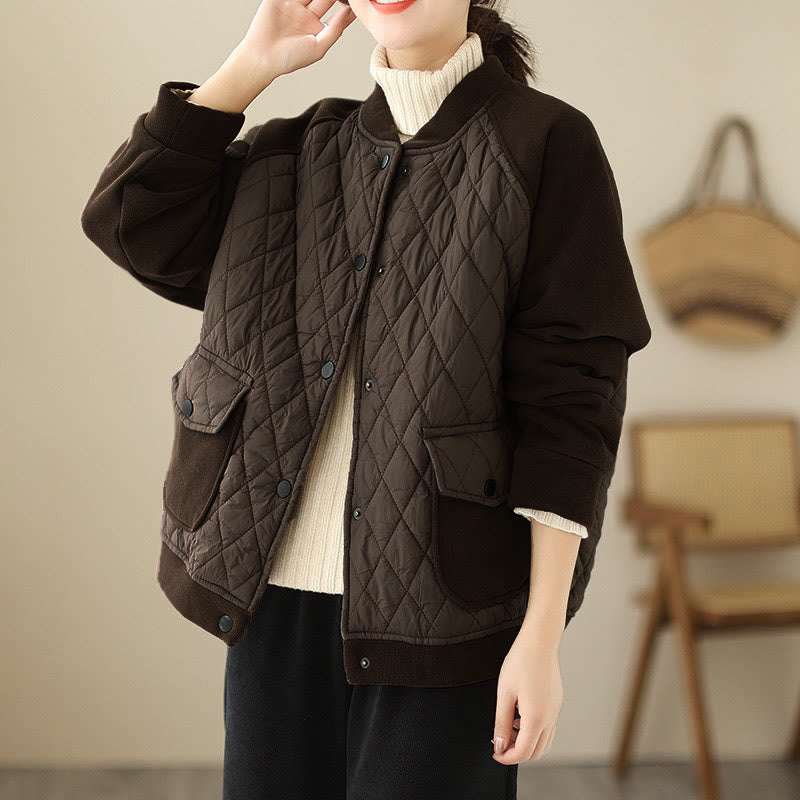 Buddha Stones Diamond Pattern Women's Long Sleeve Thickened Jacket With Pockets - image 1