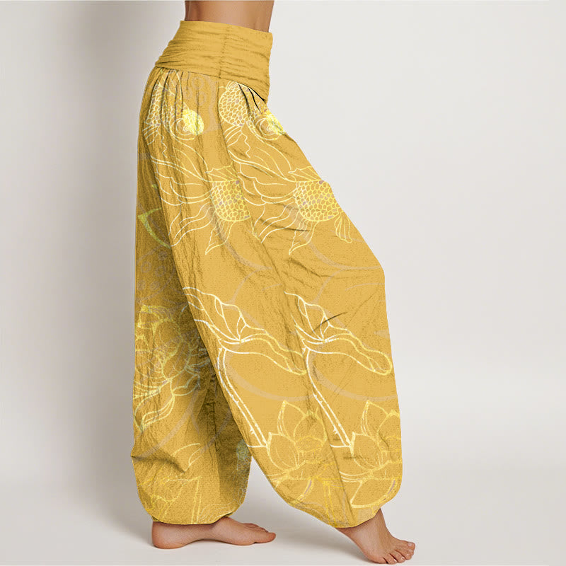 Buddha Stones Cotton Lotus Leaf Koi Fish Women's Elastic Waist Harem Pants - image 11