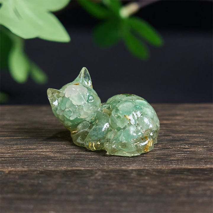 Buddha Stones Crystal Chip Epoxy Resin Small Cat Positive Decoration  - Green Aventurine(32*43*53mm) - image 25