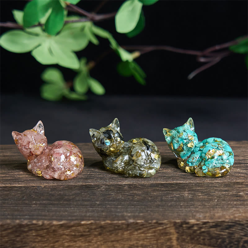 Buddha Stones Crystal Chip Epoxy Resin Small Cat Positive Decoration  - image 32