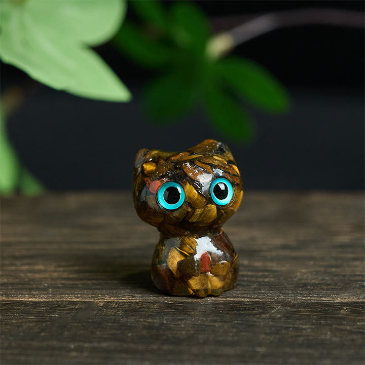 Buddha Stones Crystal Drip Resin Small Cat Purification Decoration Statue - Tiger Eye(34*25*22mm) - image 9