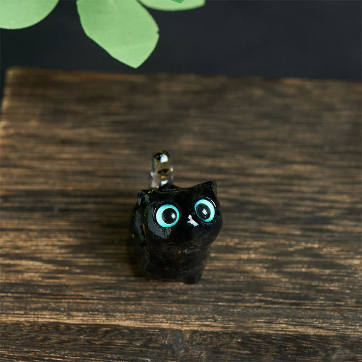 Buddha Stones Crystal Drip Resin Small Cat Serenity Fulfilment Decoration Statue - image 2