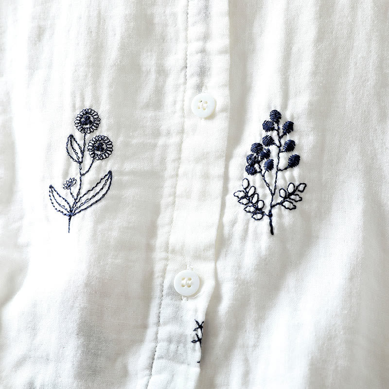 Buddha Stones Floral Embroidery Buttons Down Long Sleeve Women's Cotton Shirt - image 5