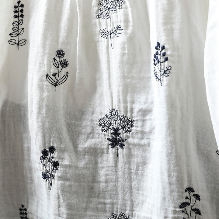 Buddha Stones Floral Embroidery Buttons Down Long Sleeve Women's Cotton Shirt - image 9