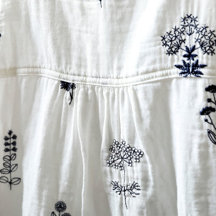 Buddha Stones Floral Embroidery Buttons Down Long Sleeve Women's Cotton Shirt - image 8