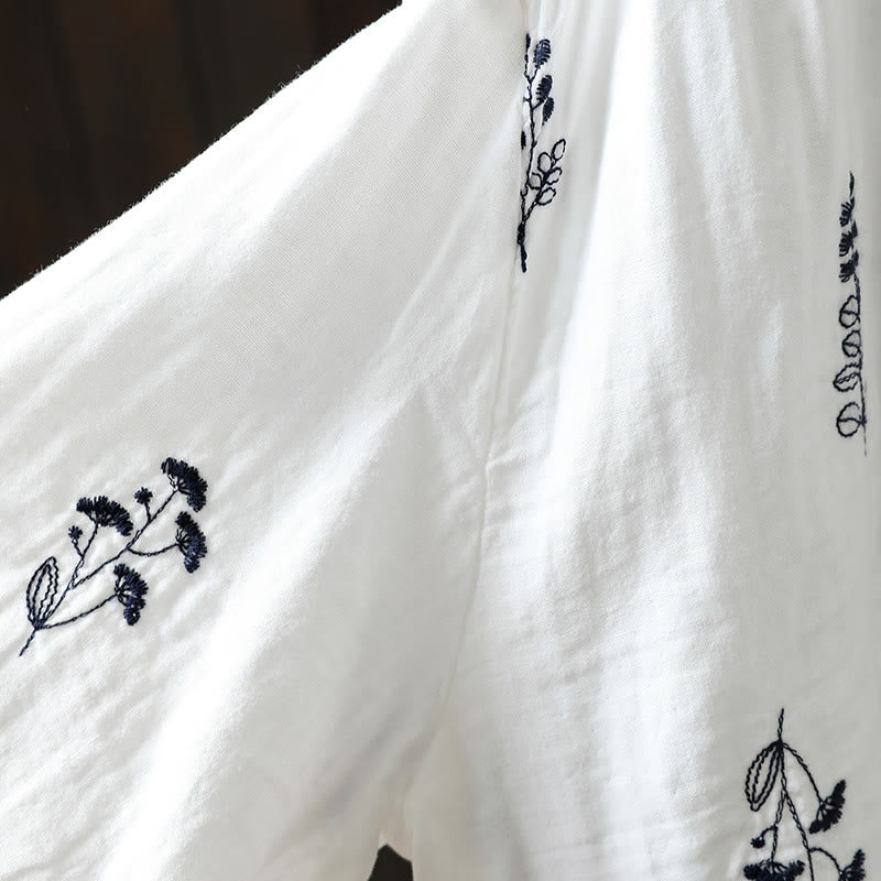 Buddha Stones Floral Embroidery Buttons Down Long Sleeve Women's Cotton Shirt - image 12