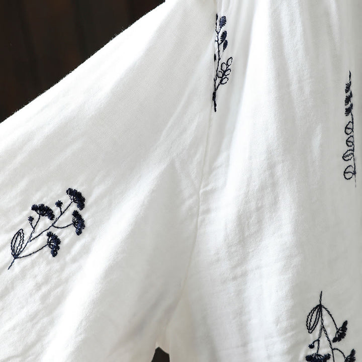 Buddha Stones Floral Embroidery Buttons Down Long Sleeve Women's Cotton Shirt - image 12