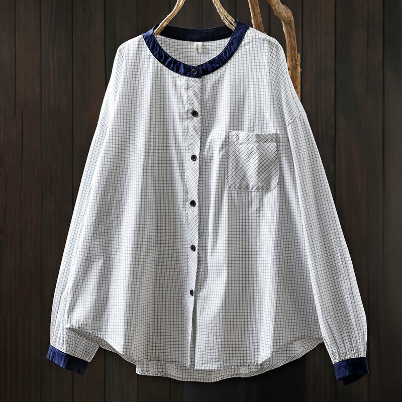 Buddha Stones Plaid Contrasting Buttons Down Long Sleeve Women's Cotton Shirt - image 5