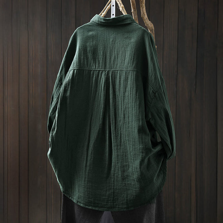 Buddha Stones Fall Contrasting Pocket Buttons Down Long Sleeve Women's Cotton Shirt - image 1